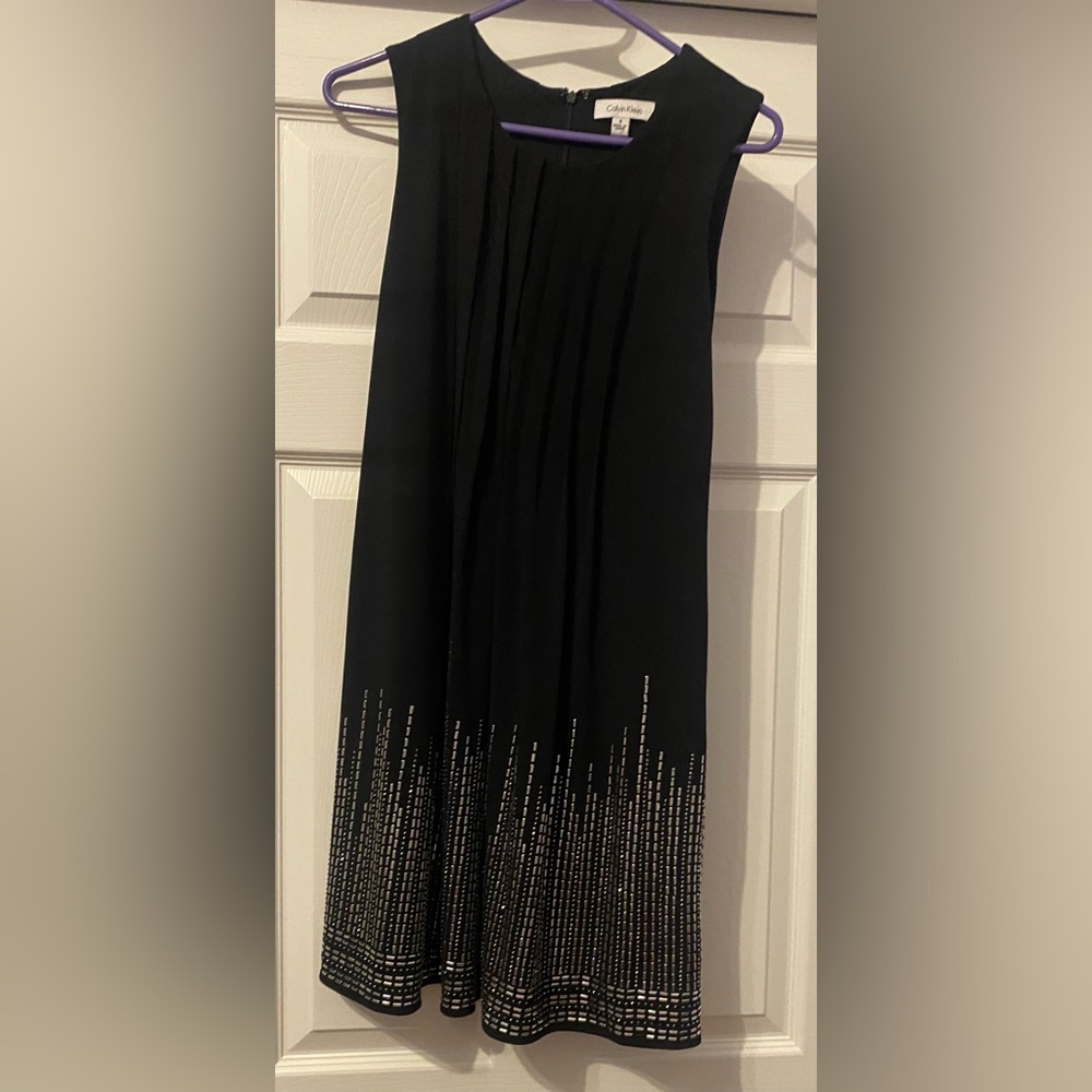 Calvin Klein Black and Gold Maxi Skirt with Pleated Embellishments